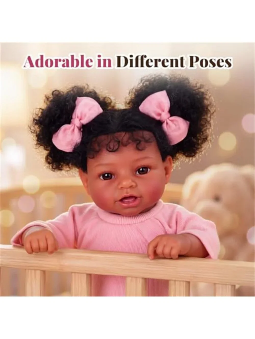 20 Inch Black Reborn Baby Girl Doll Hand Painted Veins Rattles Complete Gift Set